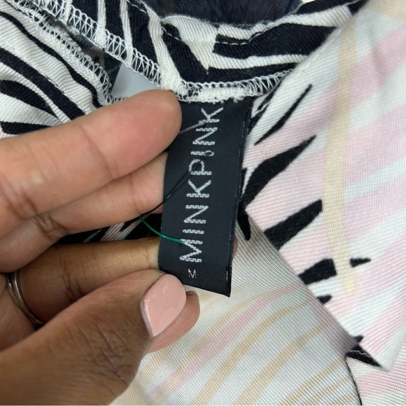 Mink Pink Peach, Pink, Black Palm Print Off Shoulder the Isla Romper - Size M - Picture 3 of 7